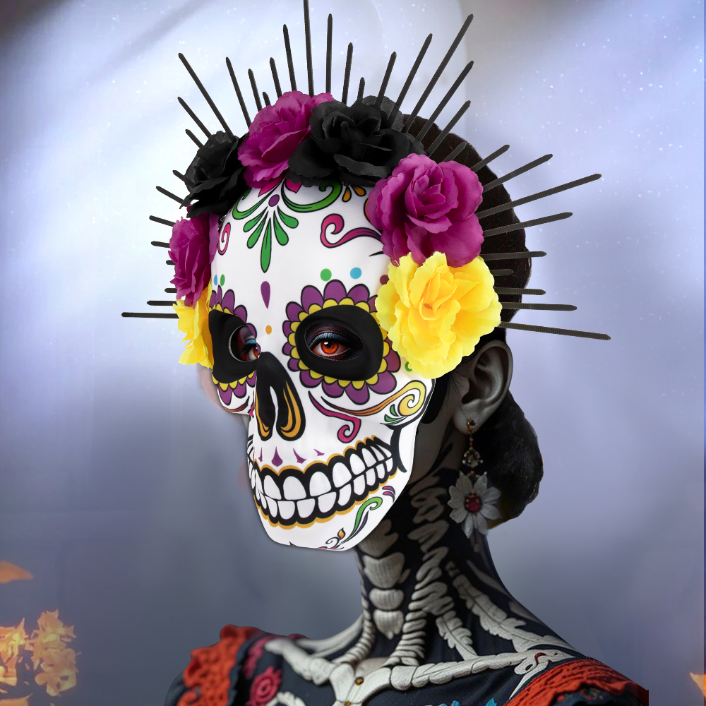Mexican Day of the Dead flower tie mask EVA skull mask party Masquerade ball costume festival props