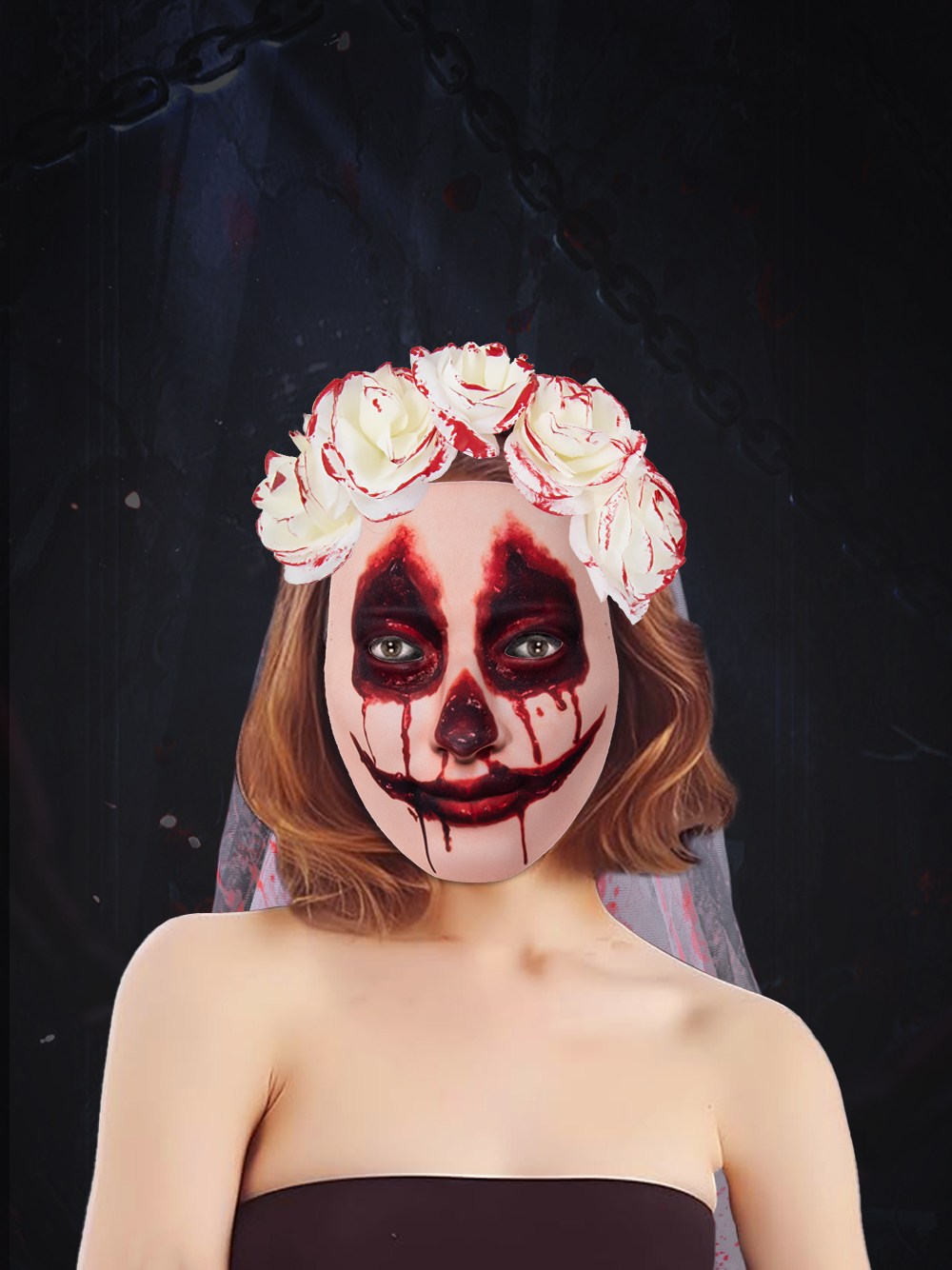 New Ghost Bride bloodshot veil, hair buckle mask, Halloween Ghost Festival costumes, accessories, party props