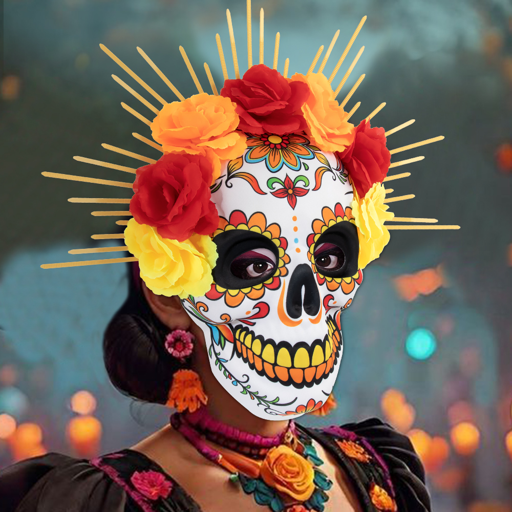 Mexican Day of the Dead flower tie mask EVA skull mask party Masquerade ball costume festival props
