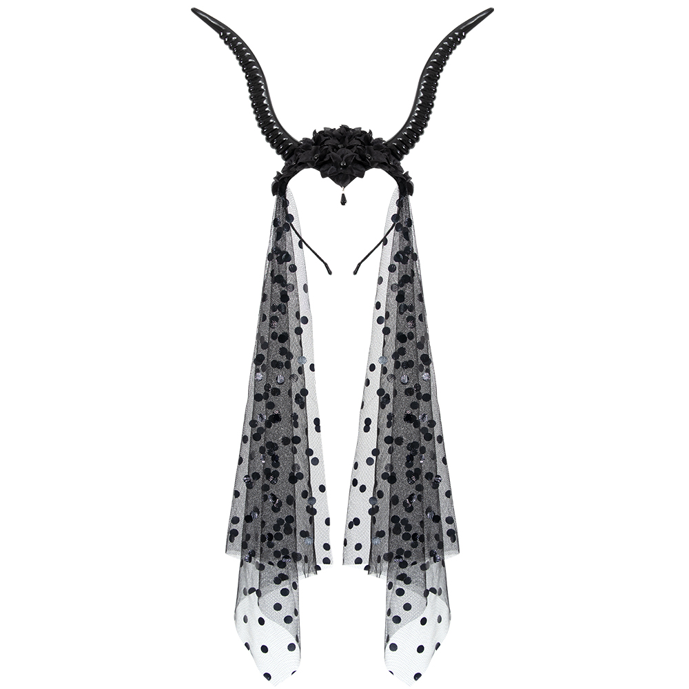 Halloween Gothic Queen Dark Goat horn tulle hairband Party dance performance Costume Festival hair accessory props