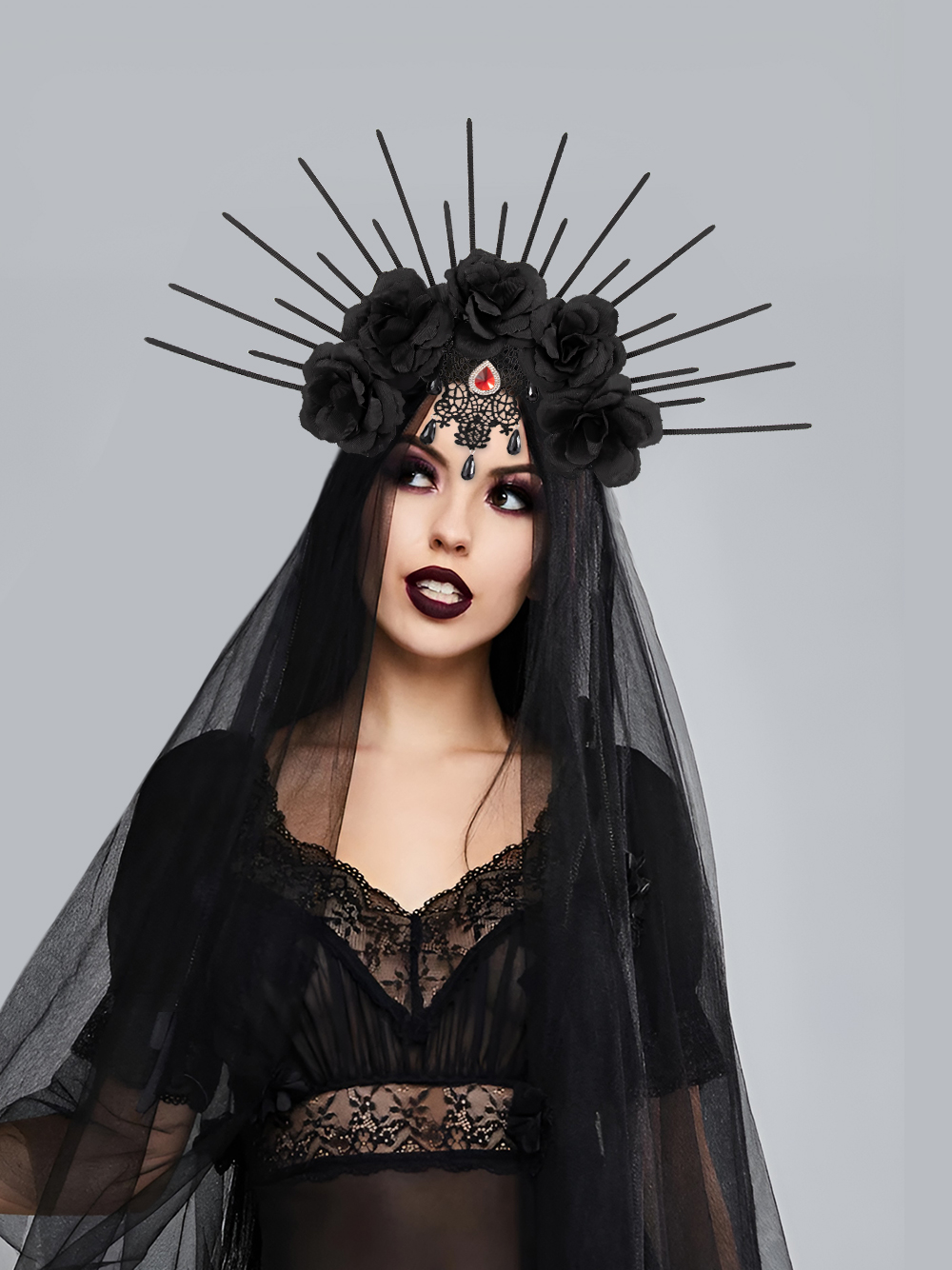Upgrade the one-piece molded cable tie, European and American Halloween retro Gothic queen cable tie and headband dressing props