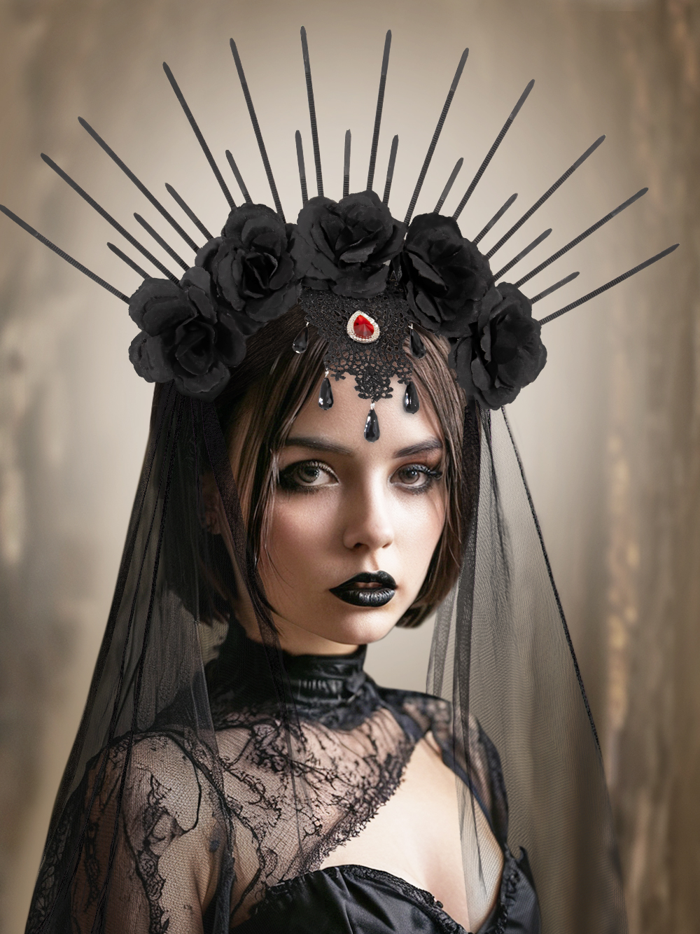 Upgrade the one-piece molded cable tie, European and American Halloween retro Gothic queen cable tie and headband dressing props