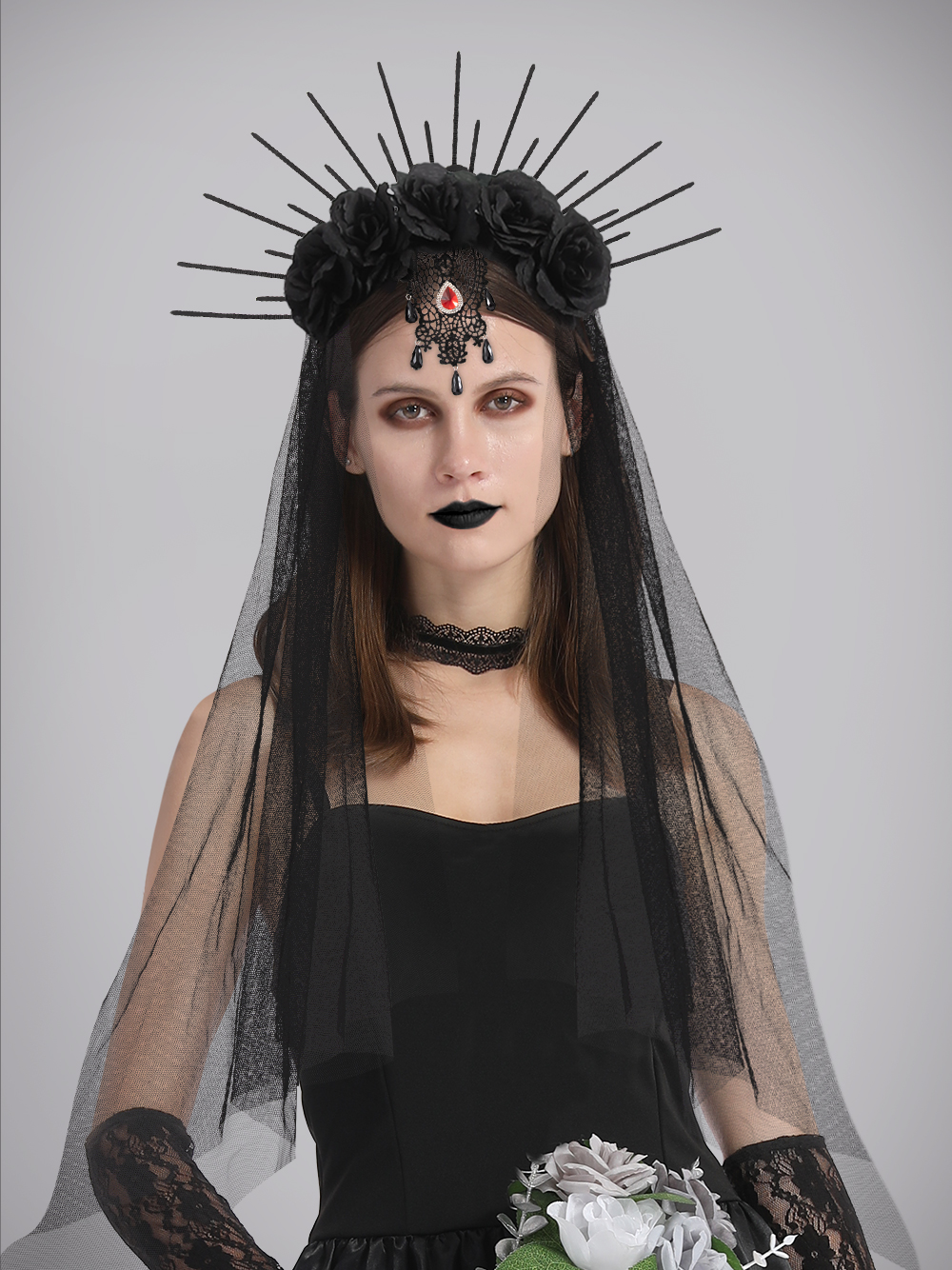 Upgrade the one-piece molded cable tie, European and American Halloween retro Gothic queen cable tie and headband dressing props