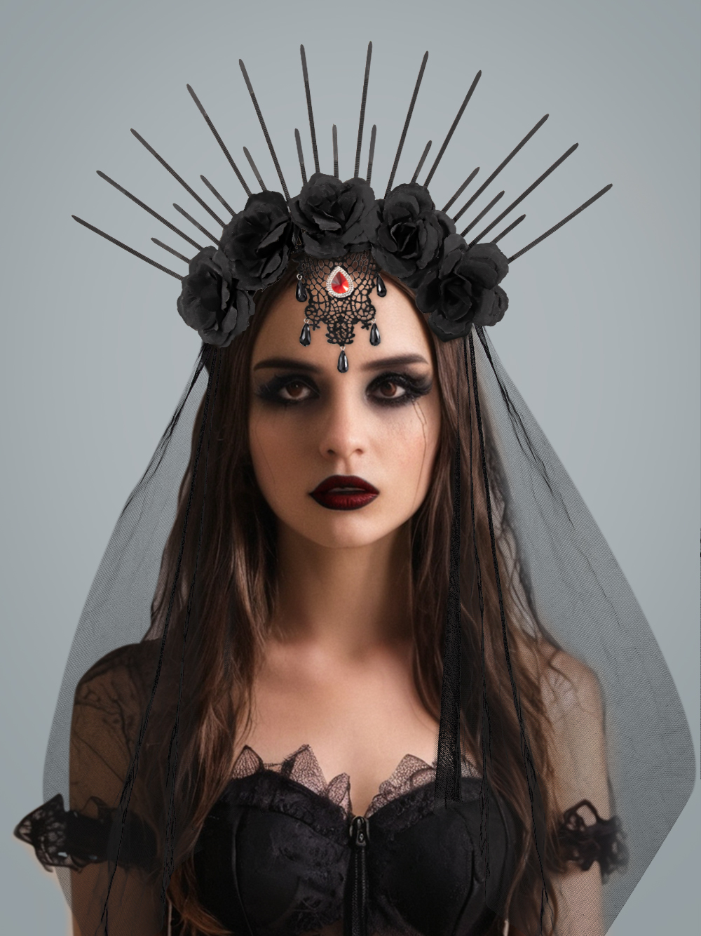 Upgrade the one-piece molded cable tie, European and American Halloween retro Gothic queen cable tie and headband dressing props