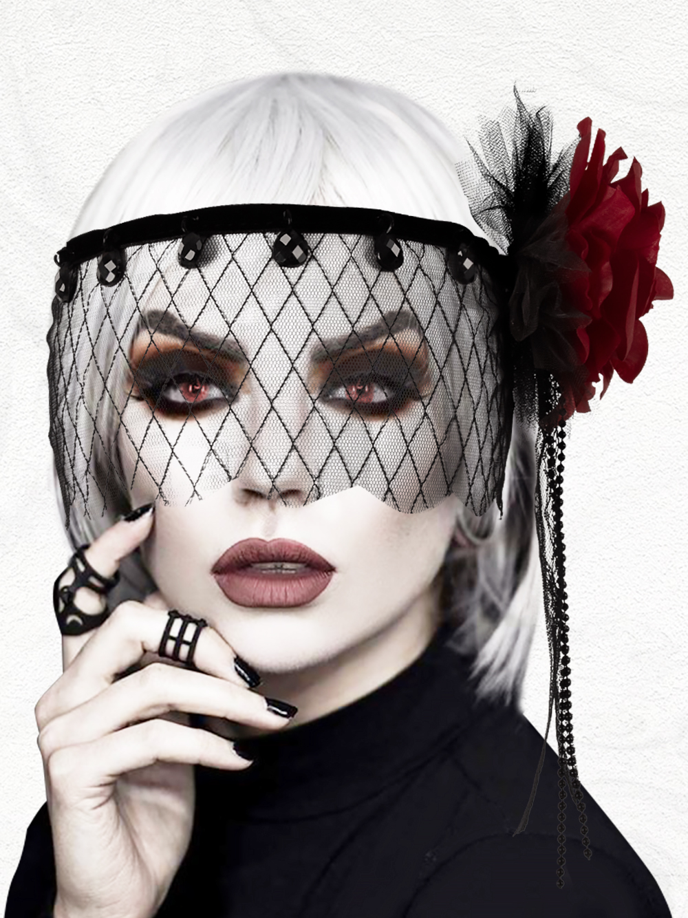 Gatsby party accessories: Gothic rose headwear, elegant cosplay masquerade, black mesh headband