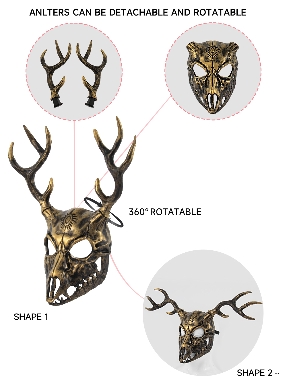 New RP Sheep bone antler mask detachable alien character props Halloween cosplay accessories cross-border wholesale