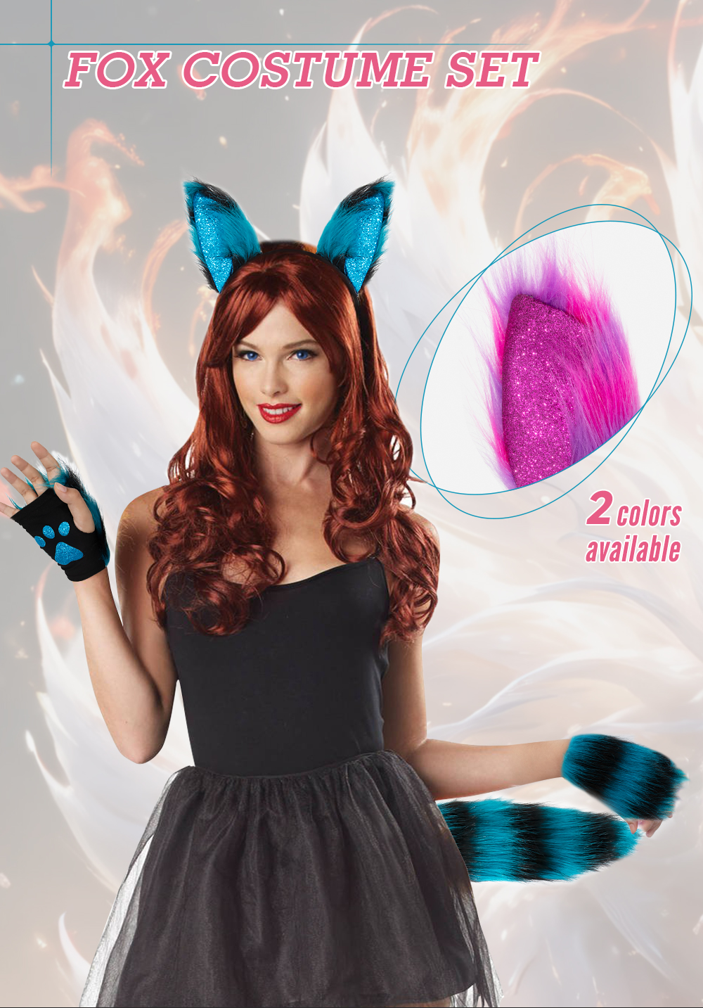 Halloween festival decoration props: plush fox gloves, tail hairband covers, COS costumes, performance costume accessories