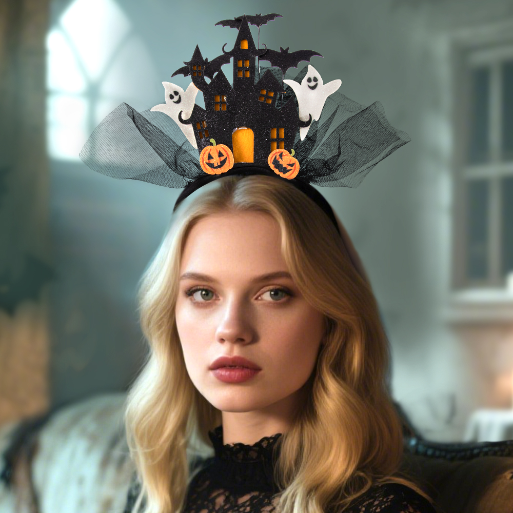 Halloween 3D White Ghost Castle Electronic luminous hairband Ghost Pumpkin hair accessory costume props