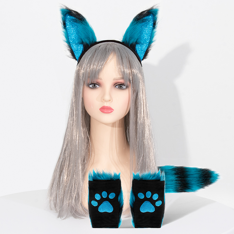 Halloween festival decoration props: plush fox gloves, tail hairband covers, COS costumes, performance costume accessories