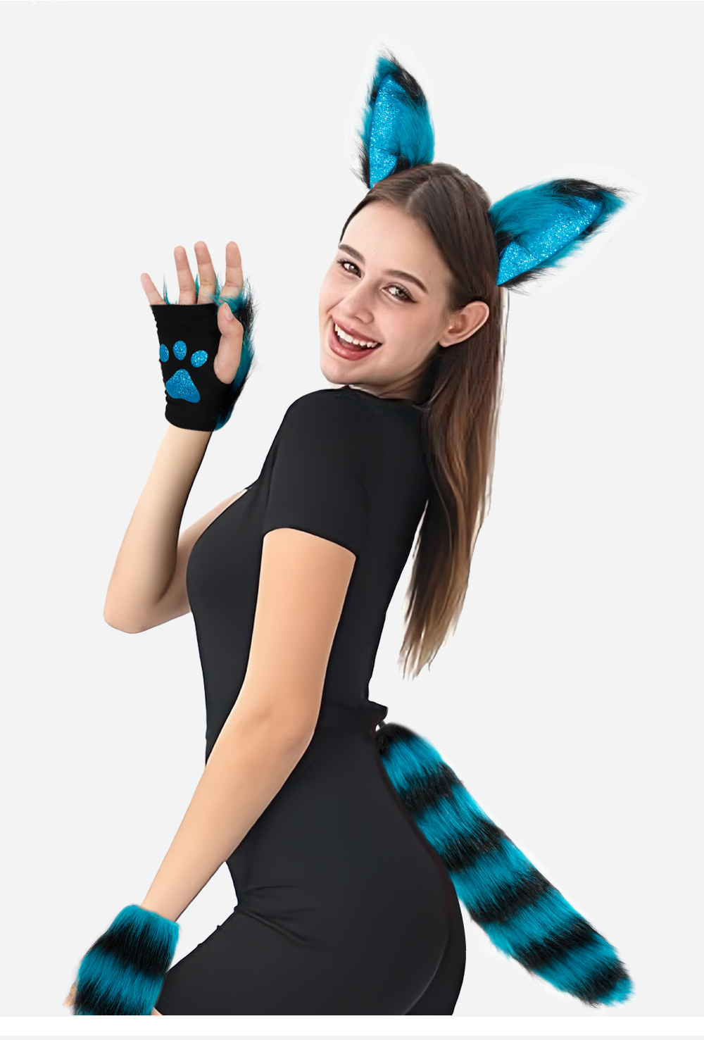 Halloween festival decoration props: plush fox gloves, tail hairband covers, COS costumes, performance costume accessories