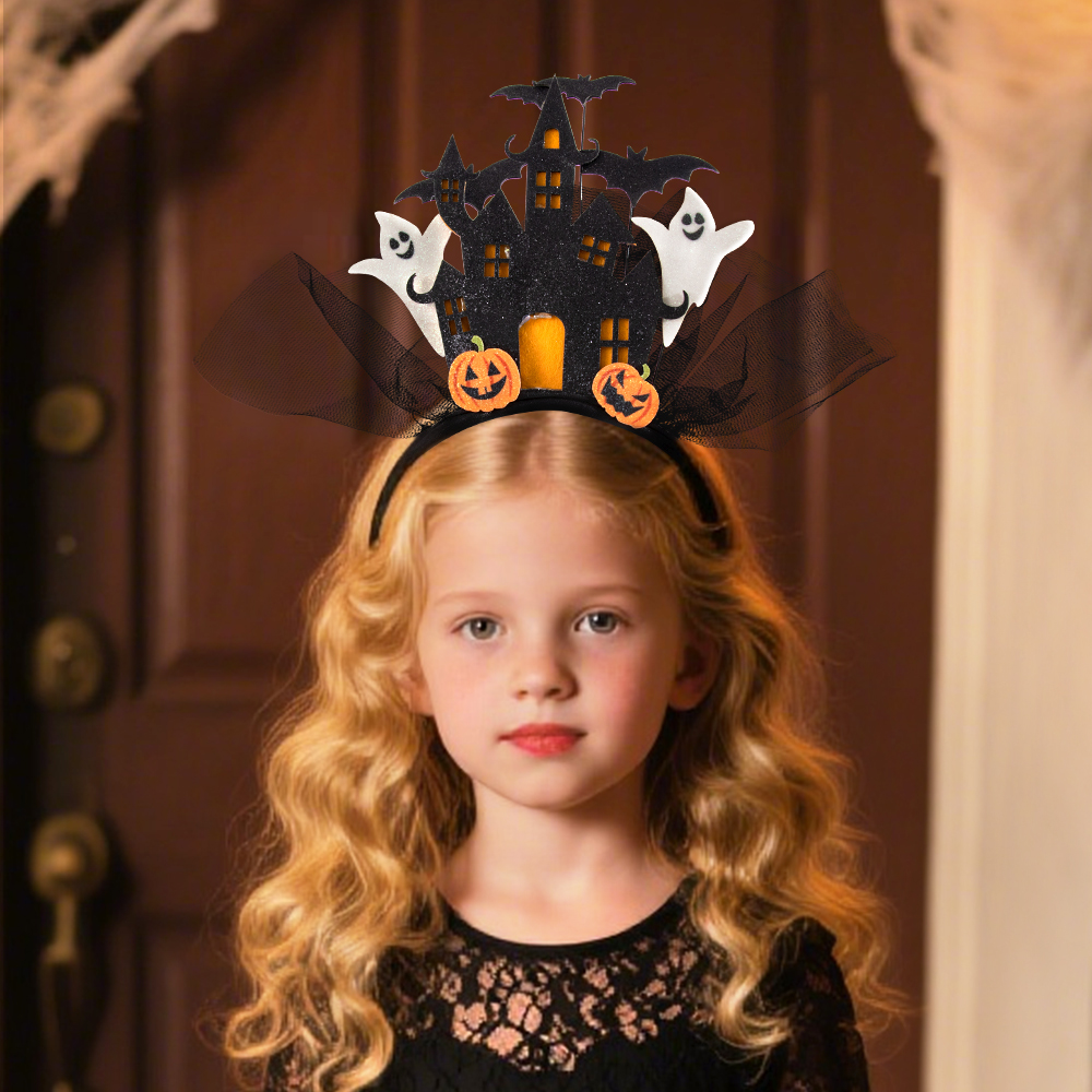 Halloween 3D White Ghost Castle Electronic luminous hairband Ghost Pumpkin hair accessory costume props
