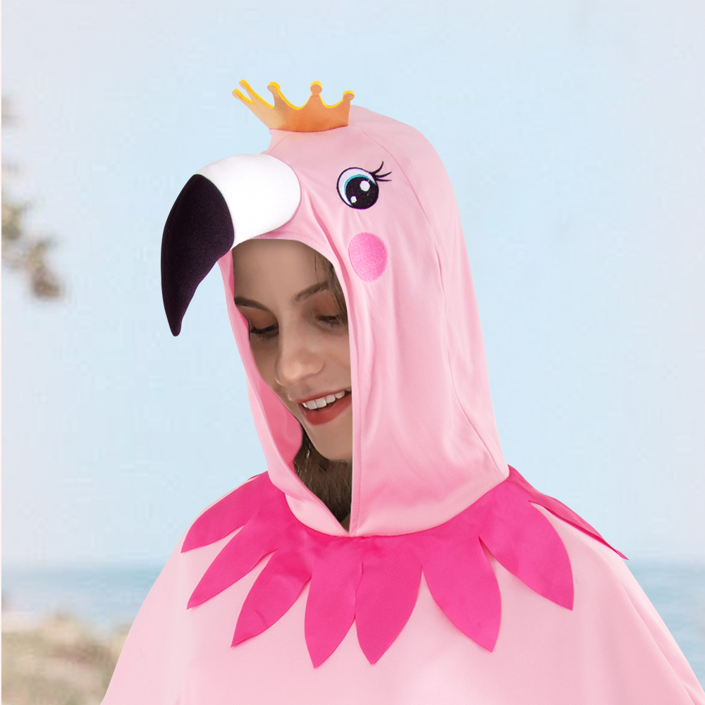 Valentine's Day Carnival Flamingo performance costume, cape, cartoon print, hooded cosplay, a hit from Europe and America