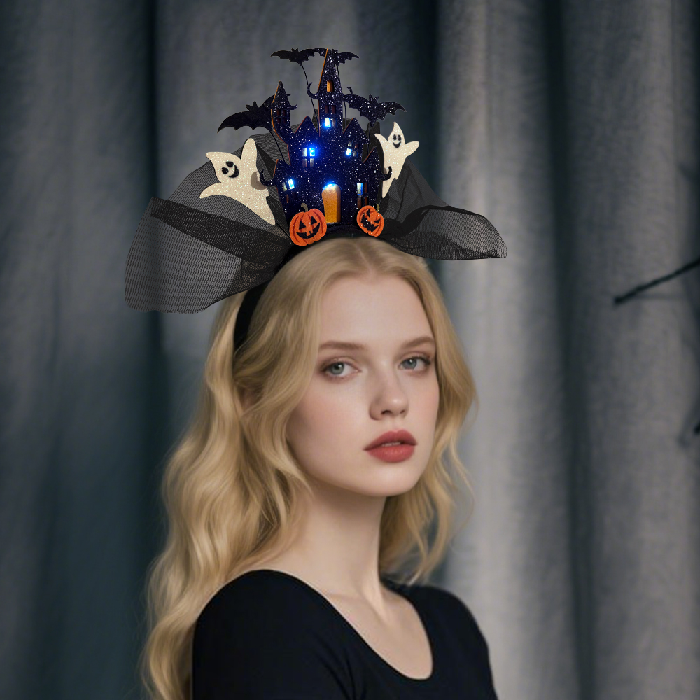Halloween 3D White Ghost Castle Electronic luminous hairband Ghost Pumpkin hair accessory costume props