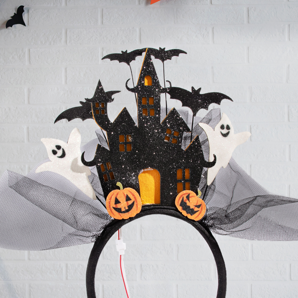 Halloween 3D White Ghost Castle Electronic luminous hairband Ghost Pumpkin hair accessory costume props