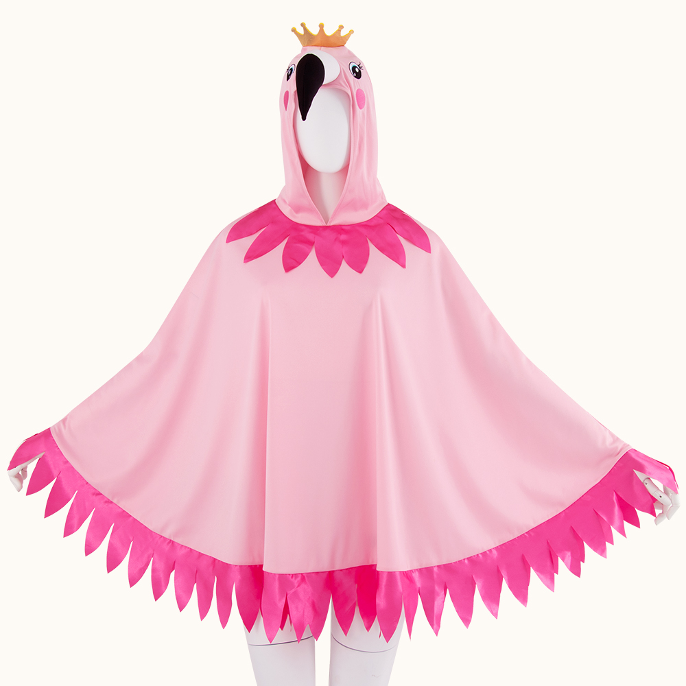 Valentine's Day Carnival Flamingo performance costume, cape, cartoon print, hooded cosplay, a hit from Europe and America
