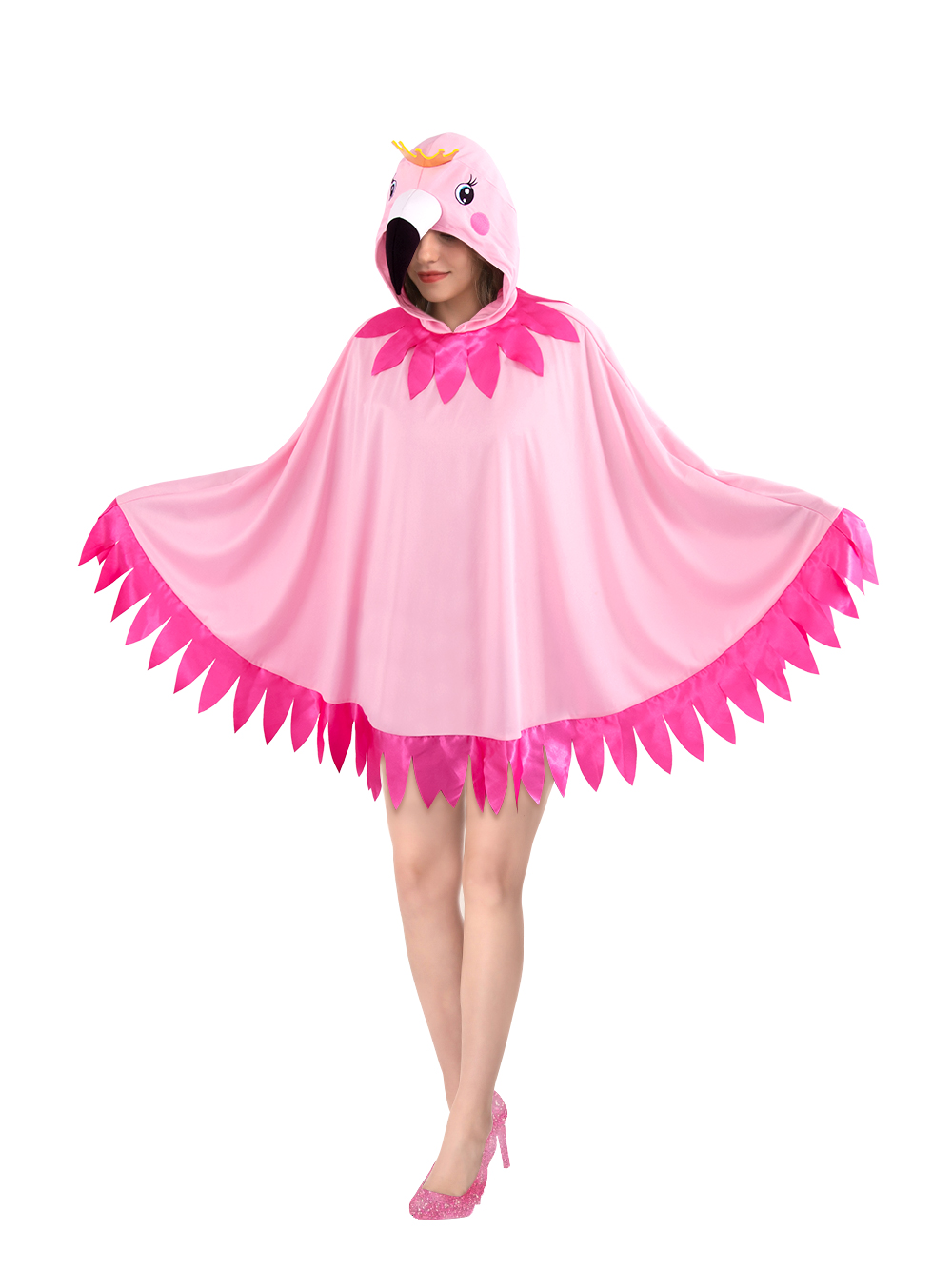 Valentine's Day Carnival Flamingo performance costume, cape, cartoon print, hooded cosplay, a hit from Europe and America