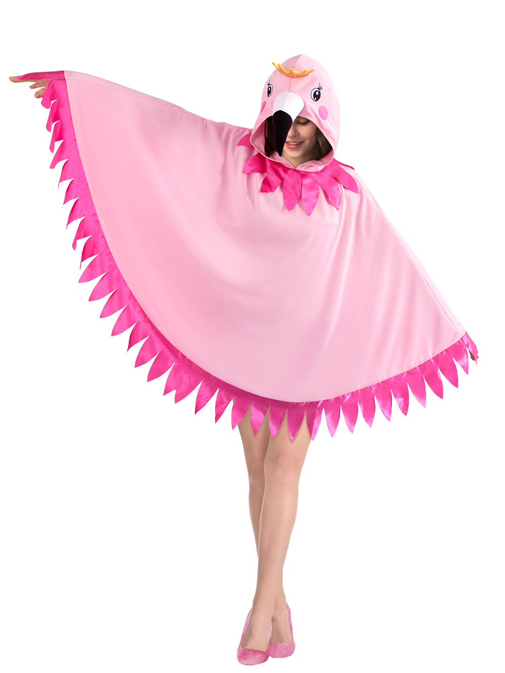 Valentine's Day Carnival Flamingo performance costume, cape, cartoon print, hooded cosplay, a hit from Europe and America
