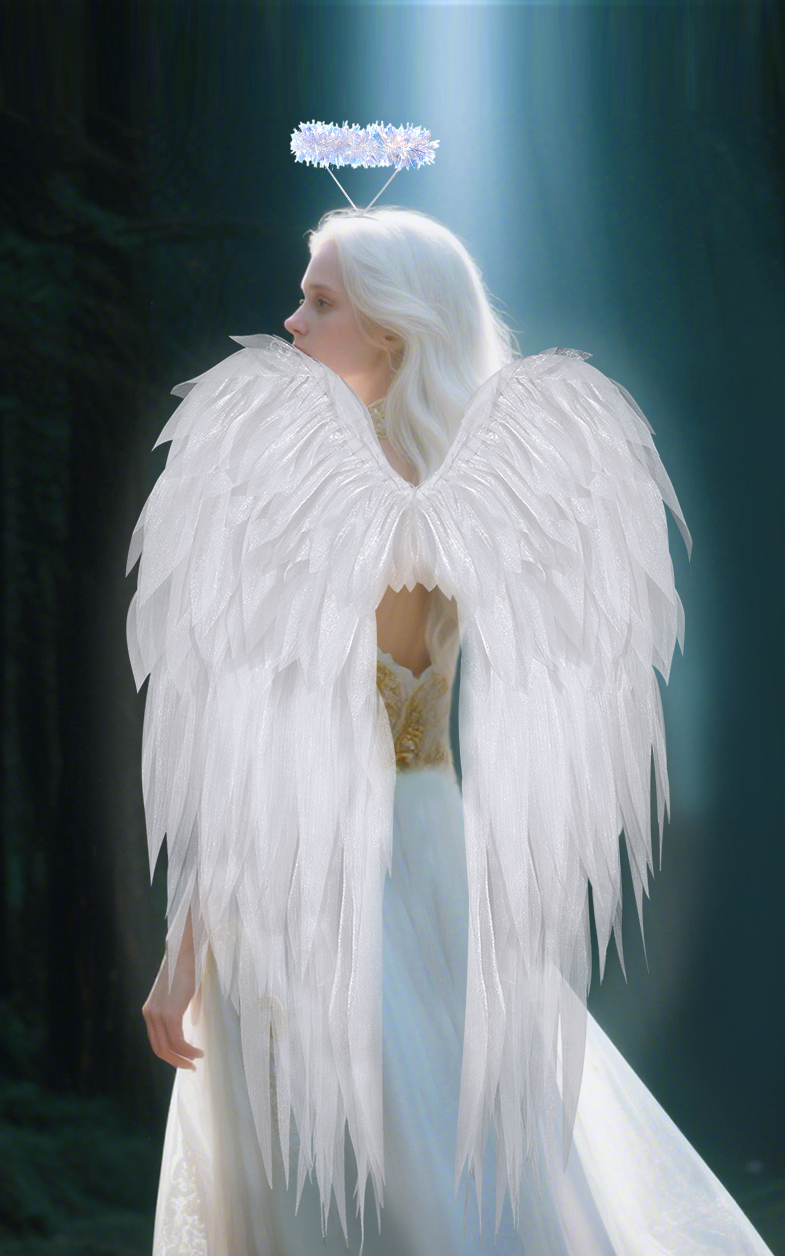 Black and white organza angel wings realistic cosplay angel festival party ball costume props，suits，110CM