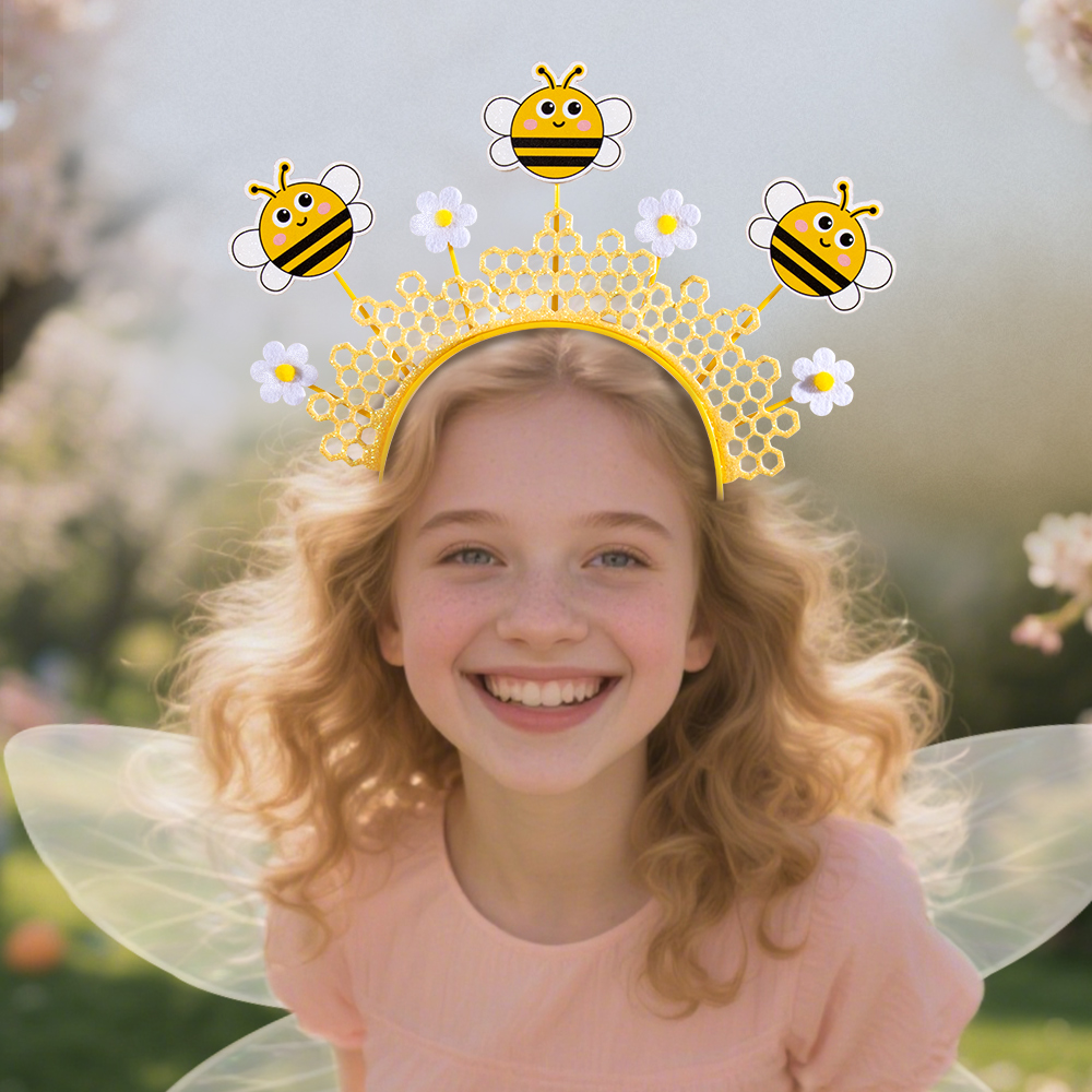 Yellow bright pink bee butterfly party outfit, bee wings accessory, bee hair band
