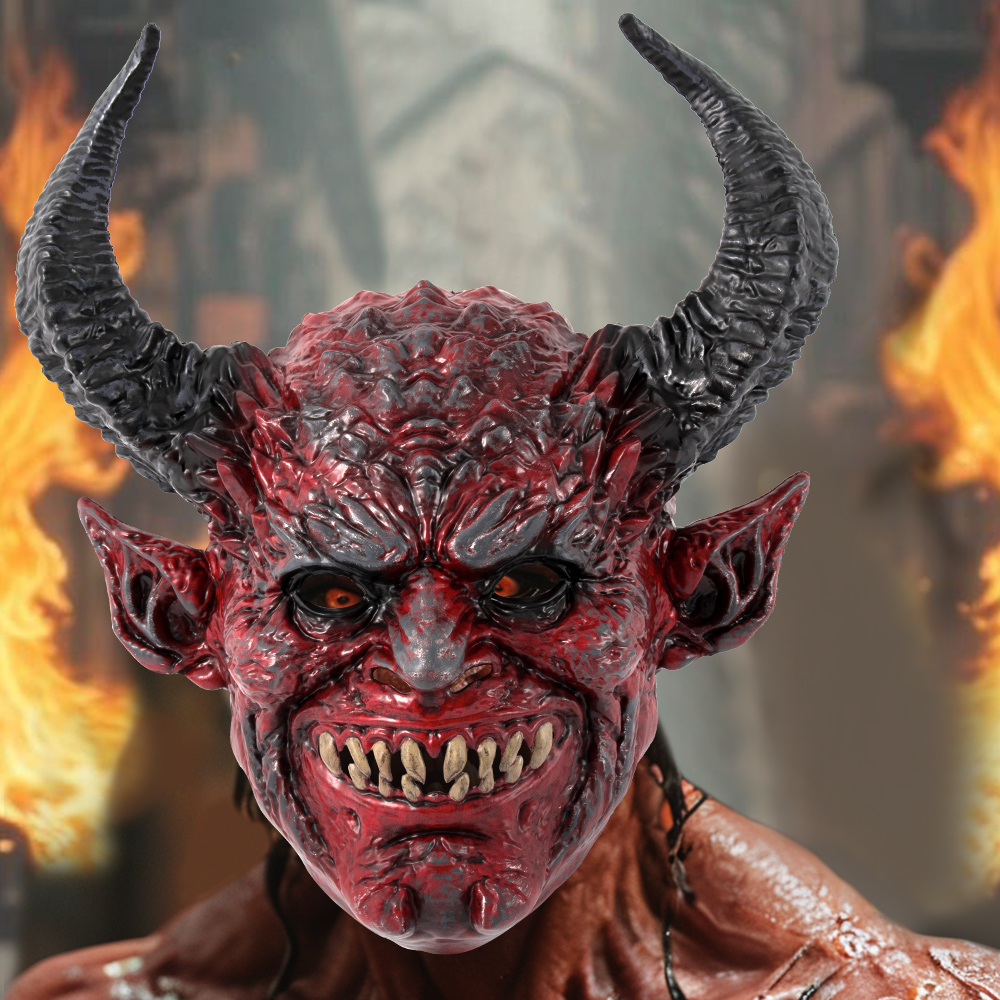 The Devil Halloween headgear is a one-piece molded red devil Satan Devil horn headgear