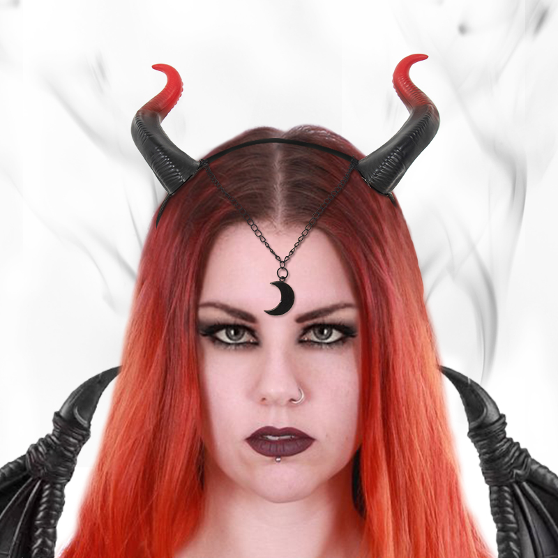 Halloween red and black bicolored bull horn hairband, party cosplay costume, hair accessory props, bull horn accessories