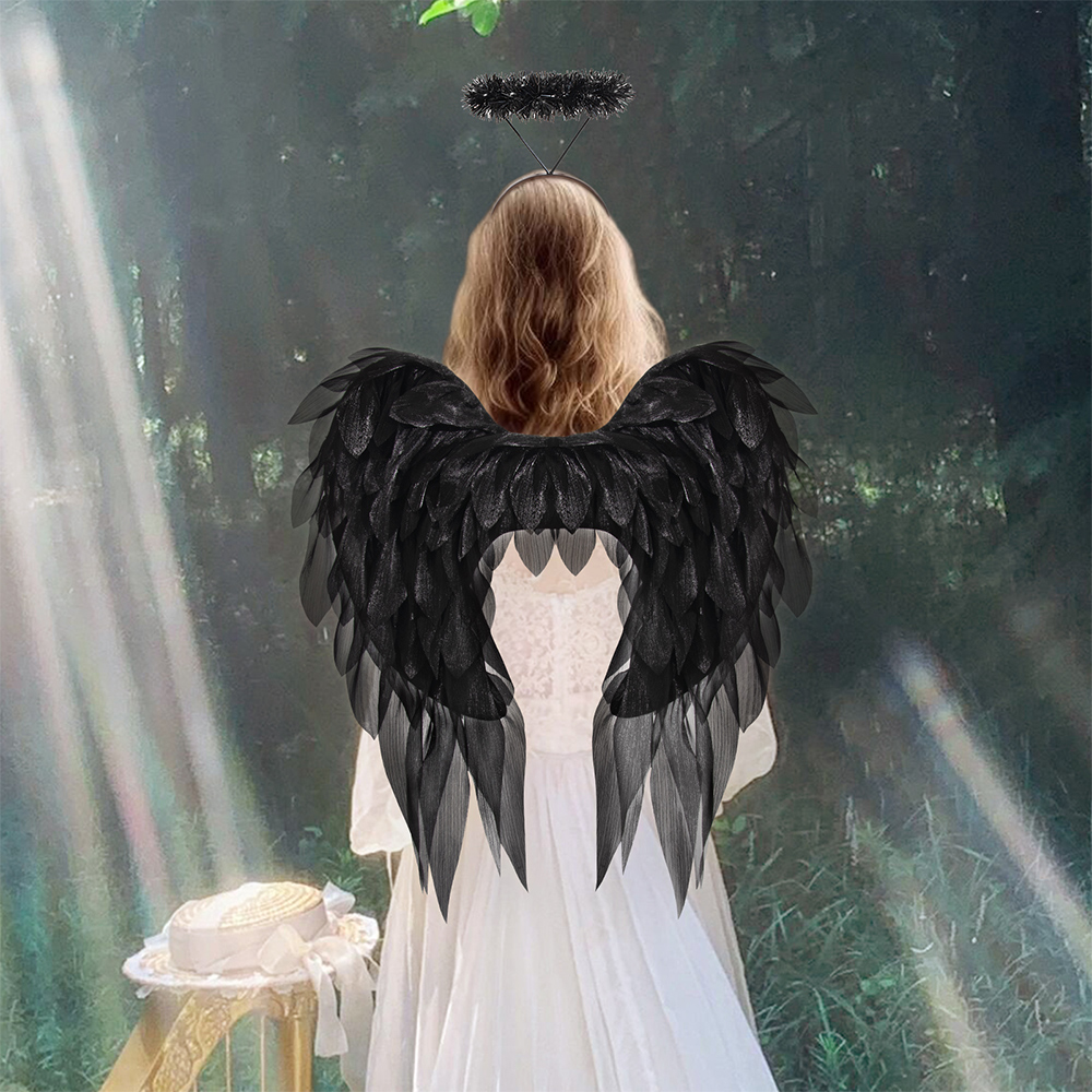 Black and white organza angel wings realistic cosplay angel festival party ball costume props