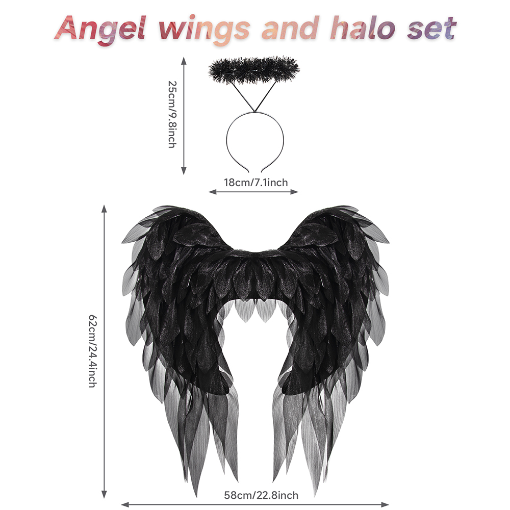 Black and white organza angel wings realistic cosplay angel festival party ball costume props