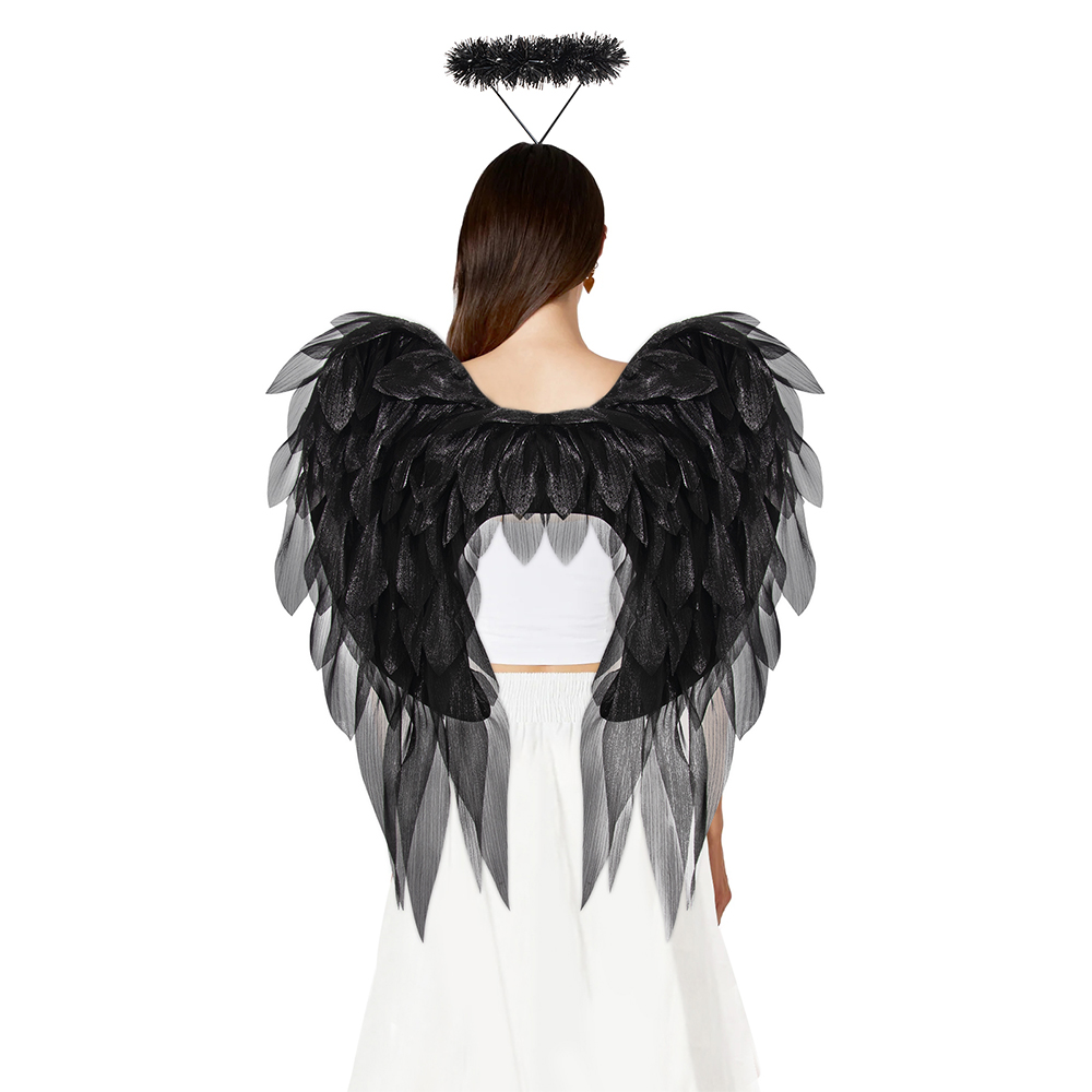Black and white organza angel wings realistic cosplay angel festival party ball costume props