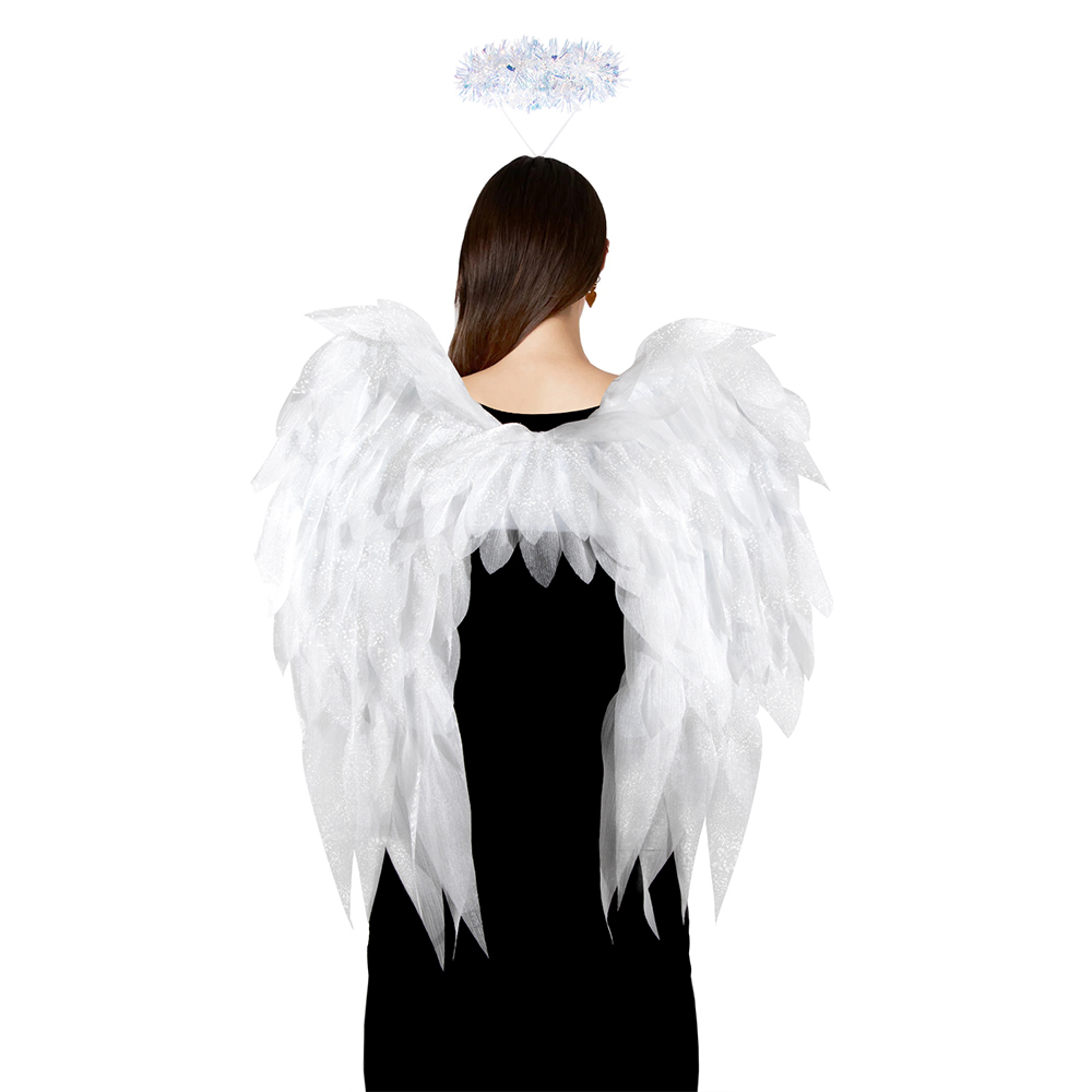 Black and white organza angel wings realistic cosplay angel festival party ball costume props