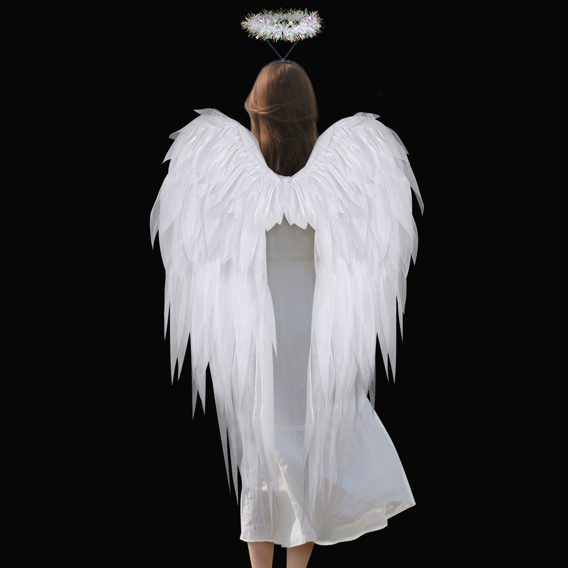 Black and white organza angel wings realistic cosplay angel festival party ball costume props，suits，110CM