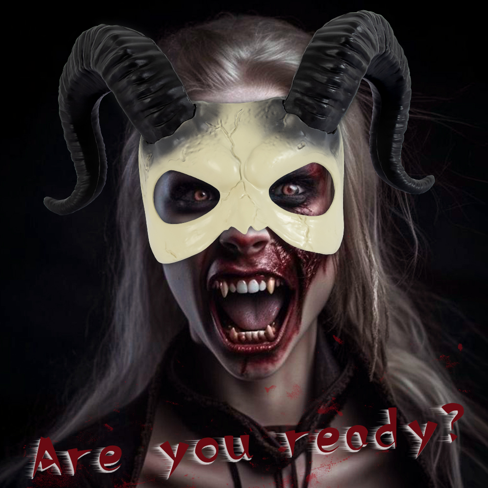 Halloween DIY White Devil Horn half-face mask, festival character costume, masquerade ball performance props