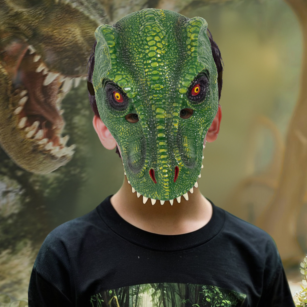 Halloween mask headsets are selling well in foreign trade. Carnival party PU foam 3D dinosaur Tyrannosaurus rex animal masks