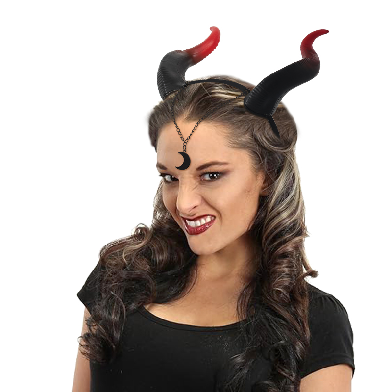 Halloween red and black bicolored bull horn hairband, party cosplay costume, hair accessory props, bull horn accessories