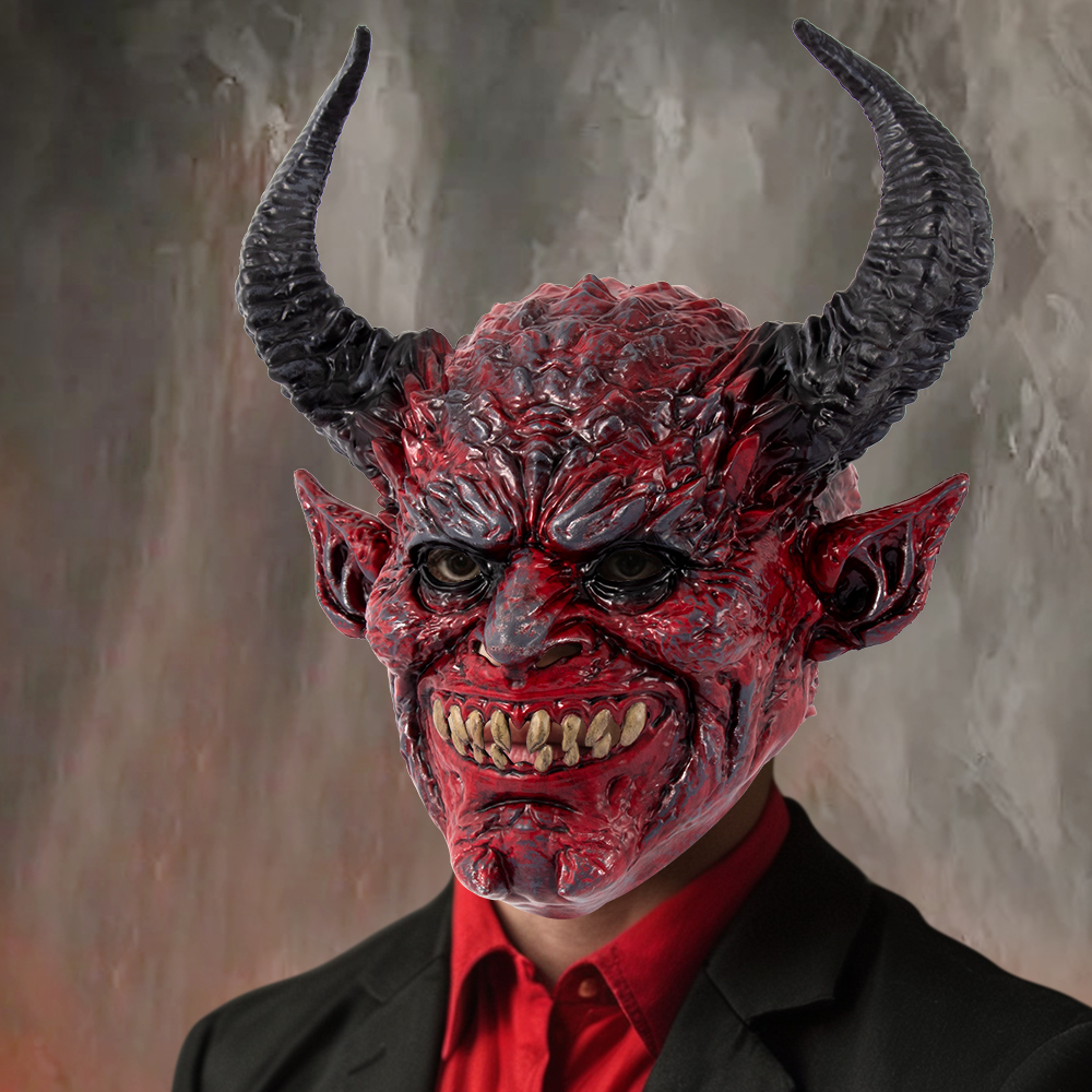 The Devil Halloween headgear is a one-piece molded red devil Satan Devil horn headgear