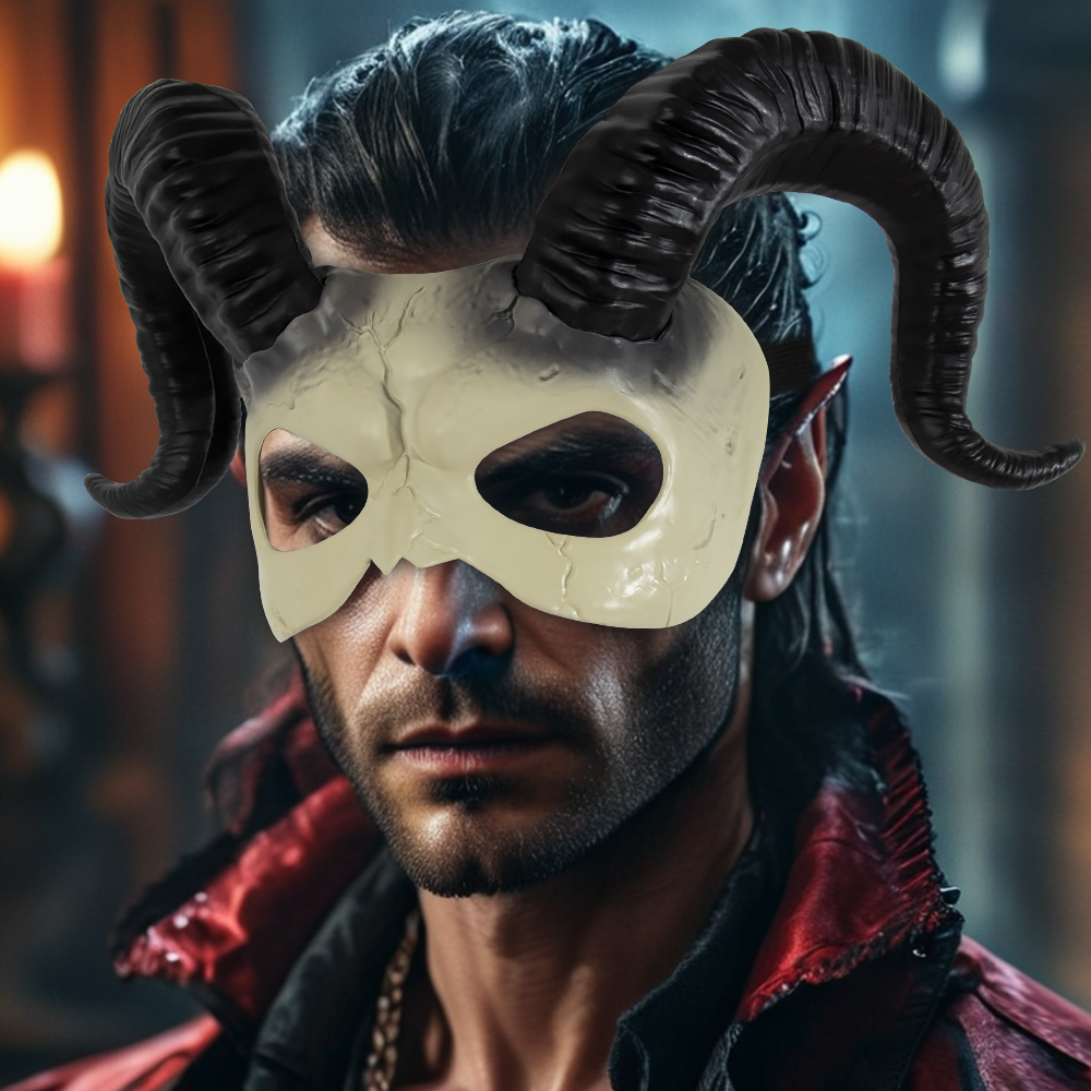 Halloween DIY White Devil Horn half-face mask, festival character costume, masquerade ball performance props