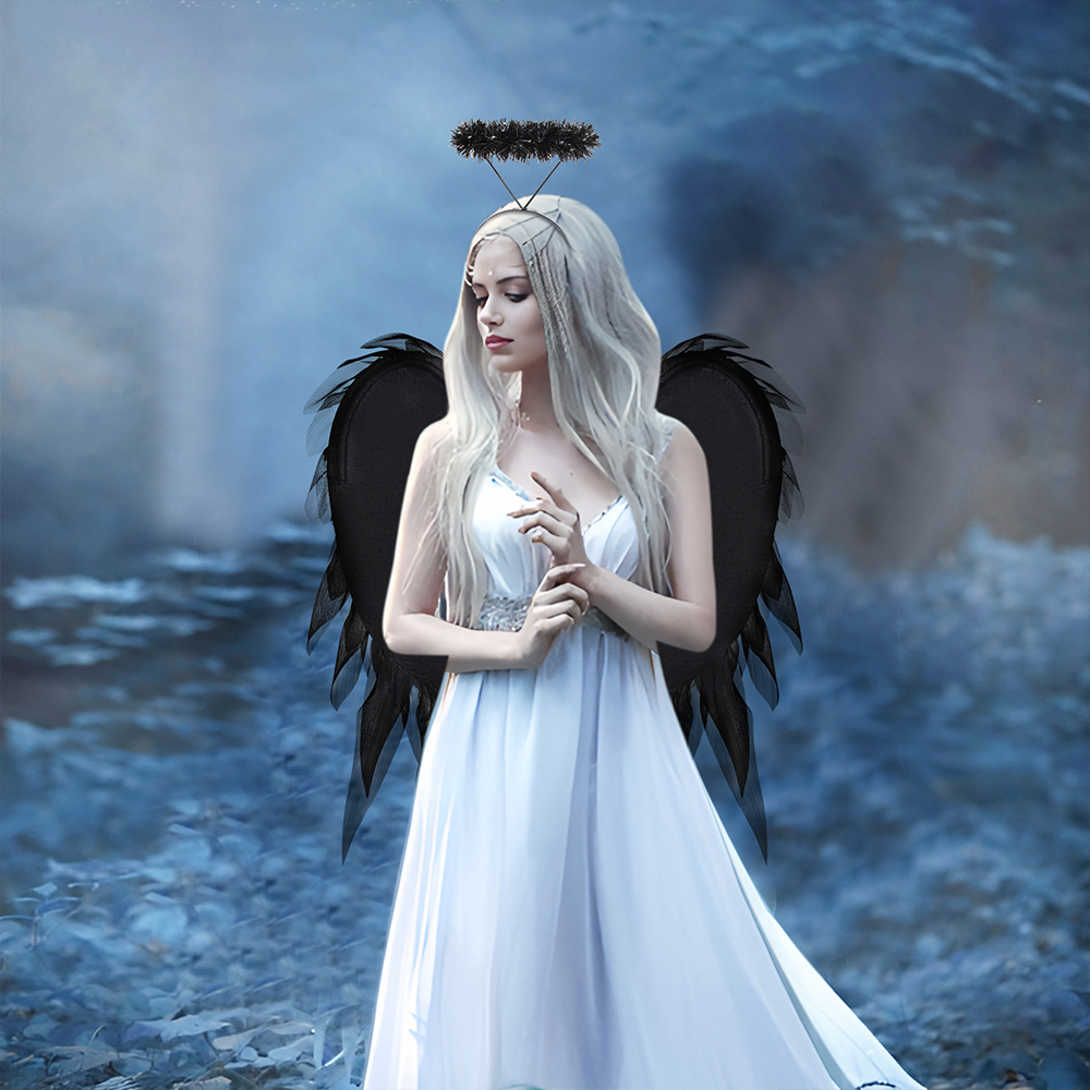 Black and white organza angel wings realistic cosplay angel festival party ball costume props