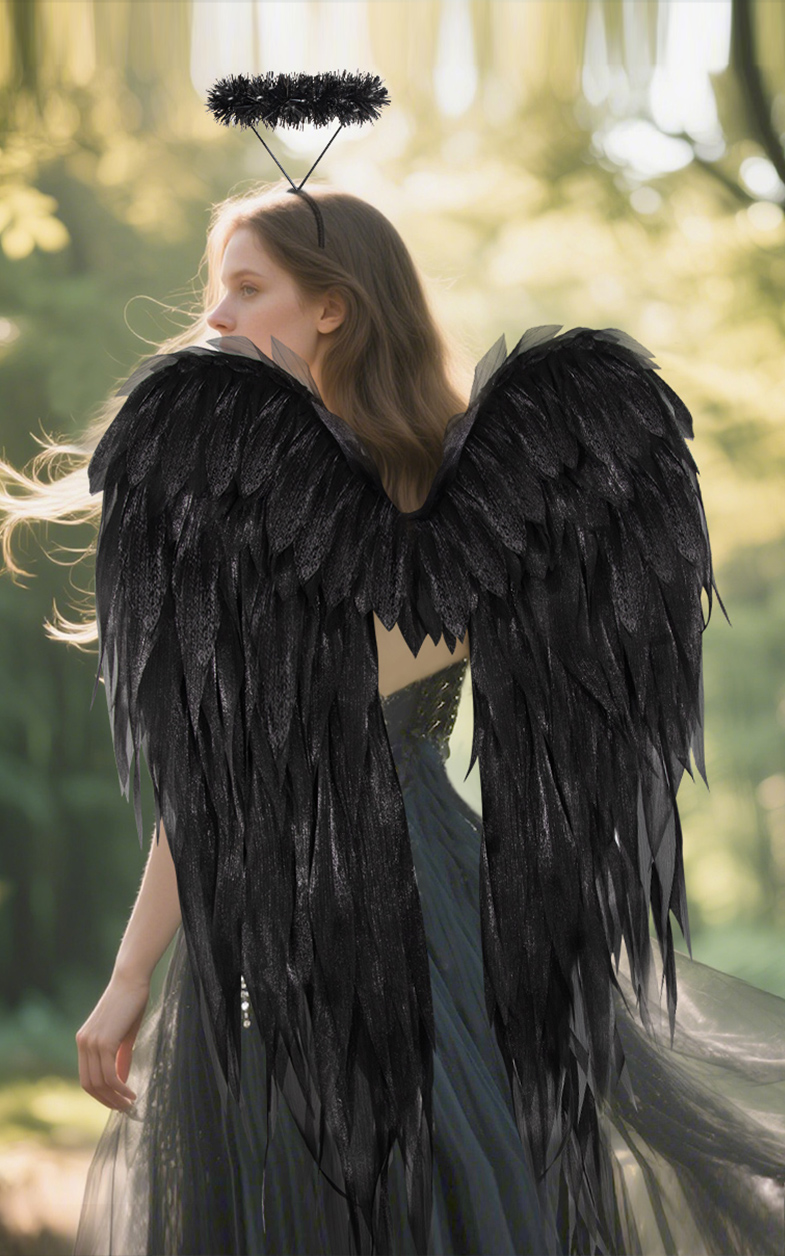 Black and white organza angel wings realistic cosplay angel festival party ball costume props，suits，110CM