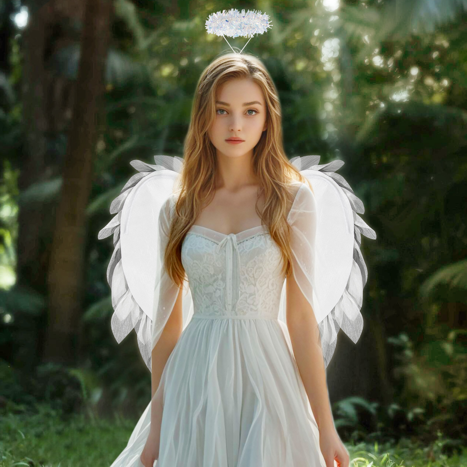 Black and white organza angel wings realistic cosplay angel festival party ball costume props