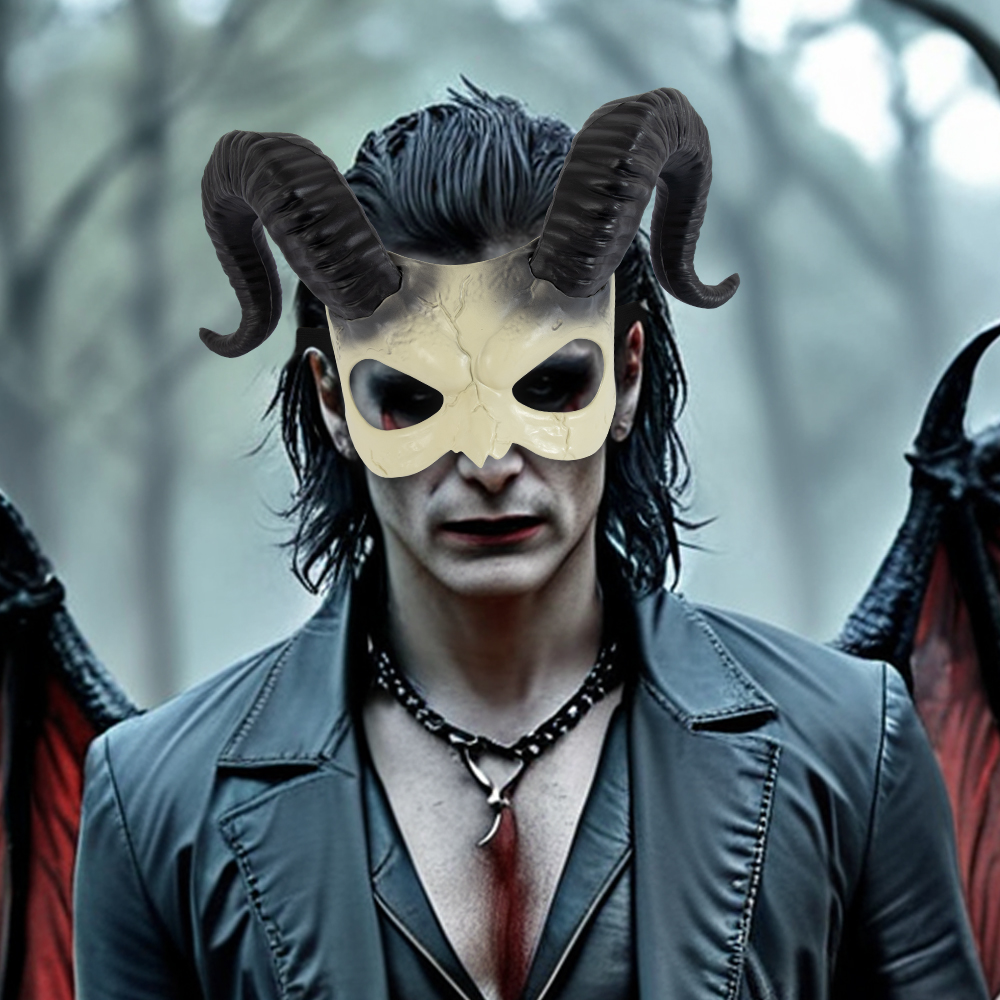 Halloween DIY White Devil Horn half-face mask, festival character costume, masquerade ball performance props