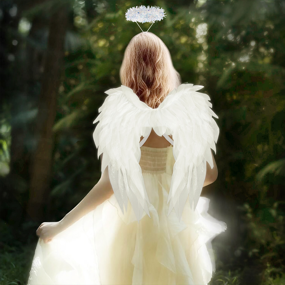 Black and white organza angel wings realistic cosplay angel festival party ball costume props
