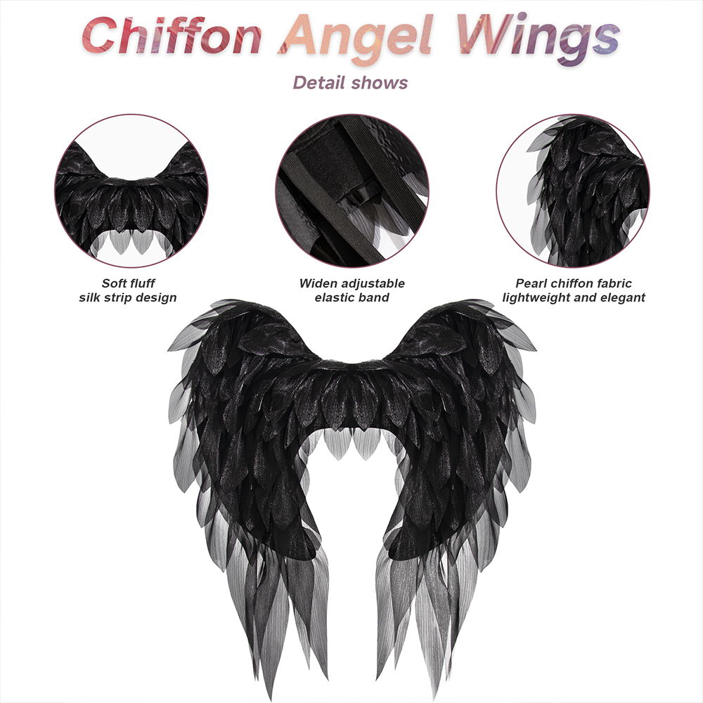 Black and white organza angel wings realistic cosplay angel festival party ball costume props