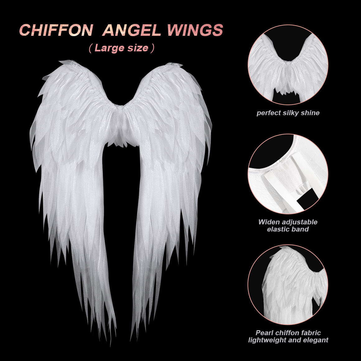 Black and white organza angel wings realistic cosplay angel festival party ball costume props，suits，110CM