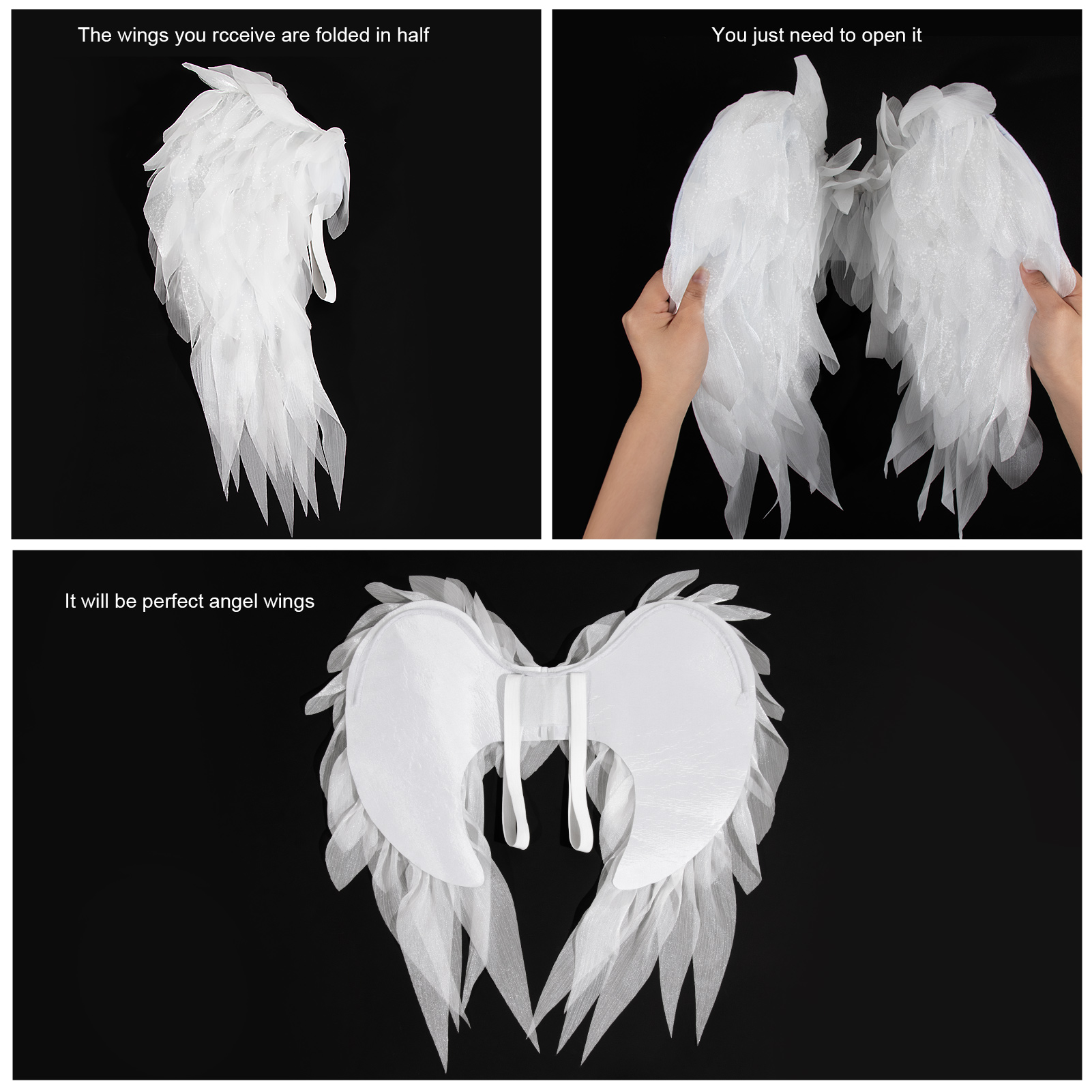 Black and white organza angel wings realistic cosplay angel festival party ball costume props