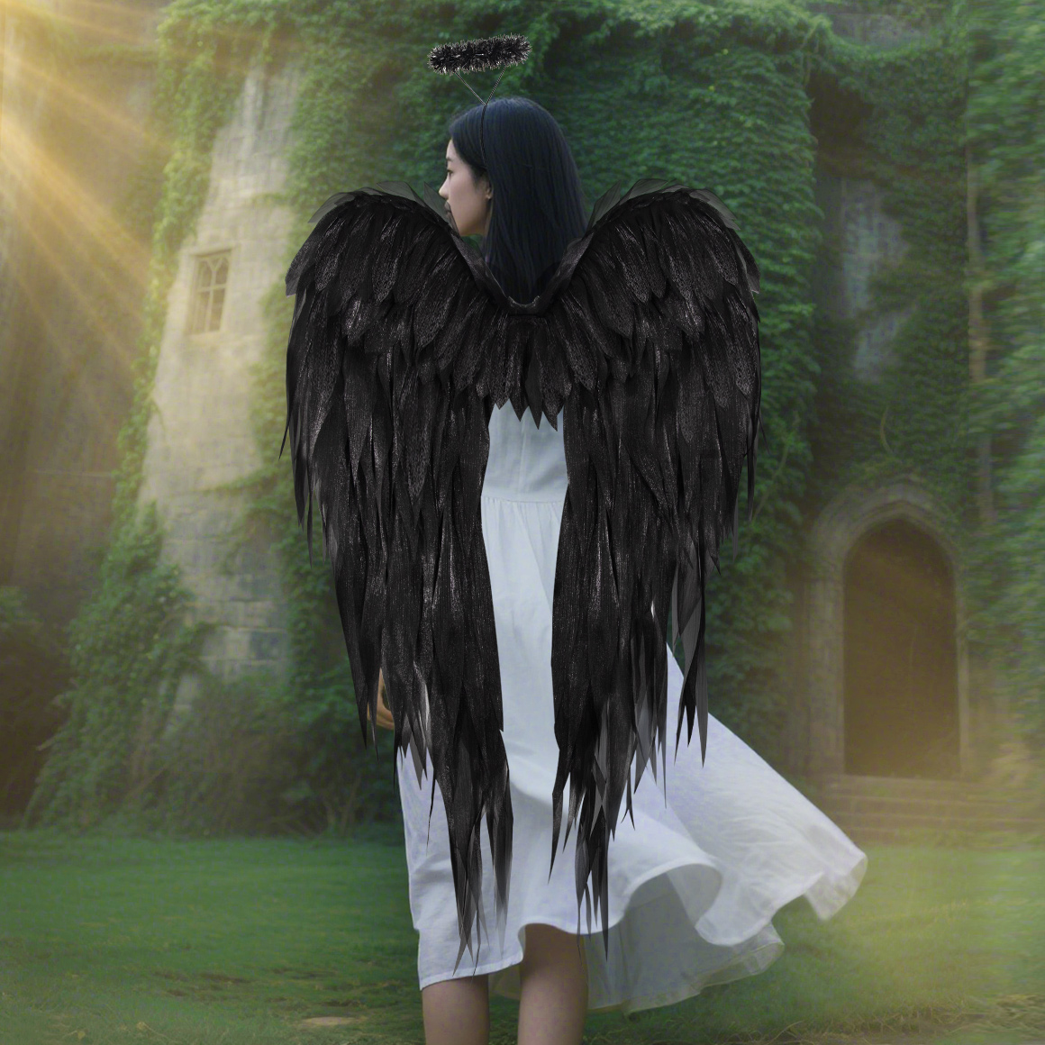 Black and white organza angel wings realistic cosplay angel festival party ball costume props，suits，110CM
