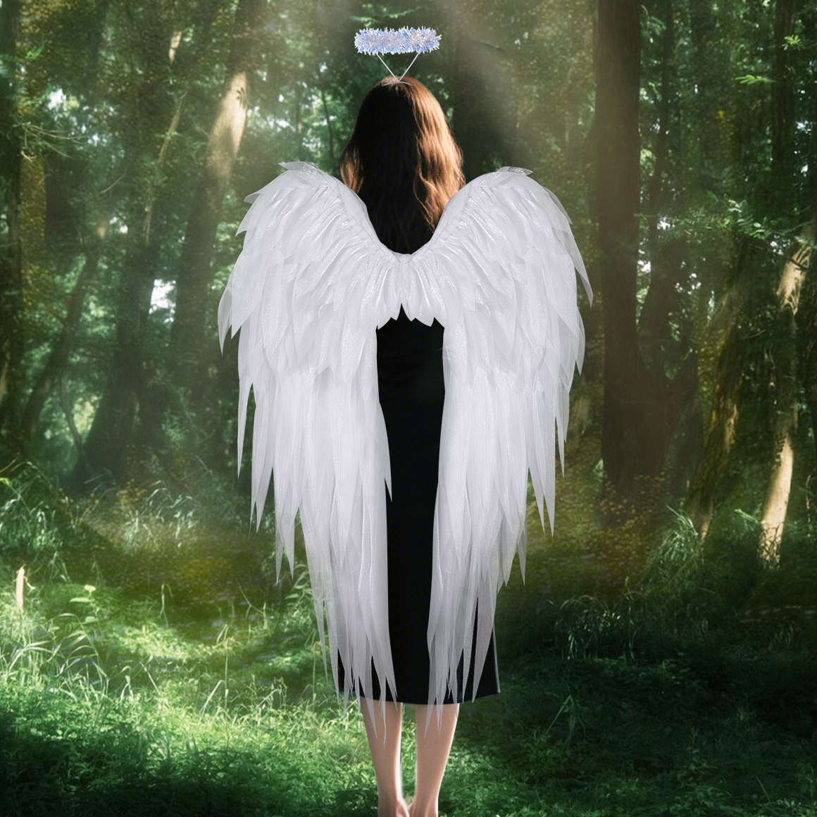 Black and white organza angel wings realistic cosplay angel festival party ball costume props，suits，110CM
