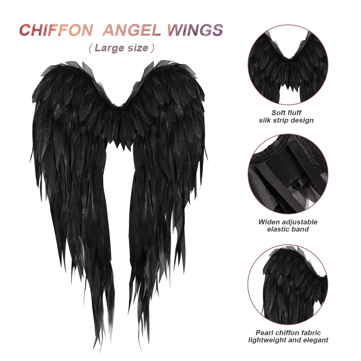 Black and white organza angel wings realistic cosplay angel festival party ball costume props，suits，110CM