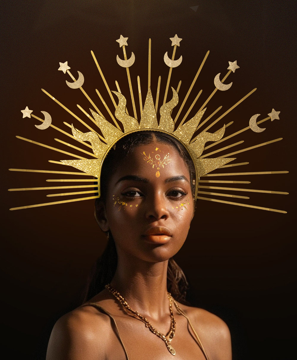 Sun God Star Moon Combination hair buckle, European and American Virgin Mary headwear, Golden Goddess cross-border fashion show character outfit