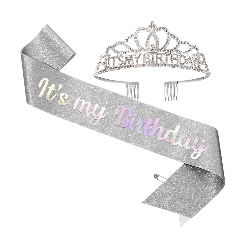 HAPPYBIRTHDAY Birthday Crown Shoulder Strap Set Queen's Crown Accessories Party