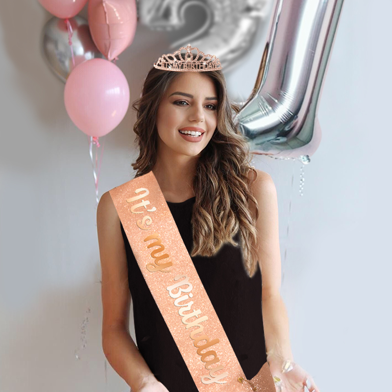 HAPPYBIRTHDAY Birthday Crown Shoulder Strap Set Queen's Crown Accessories Party