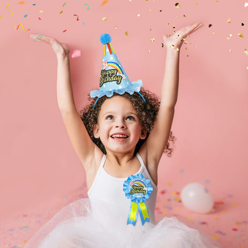 Birthday hat, birthday badge, brooch set, accessories, children's birthday party